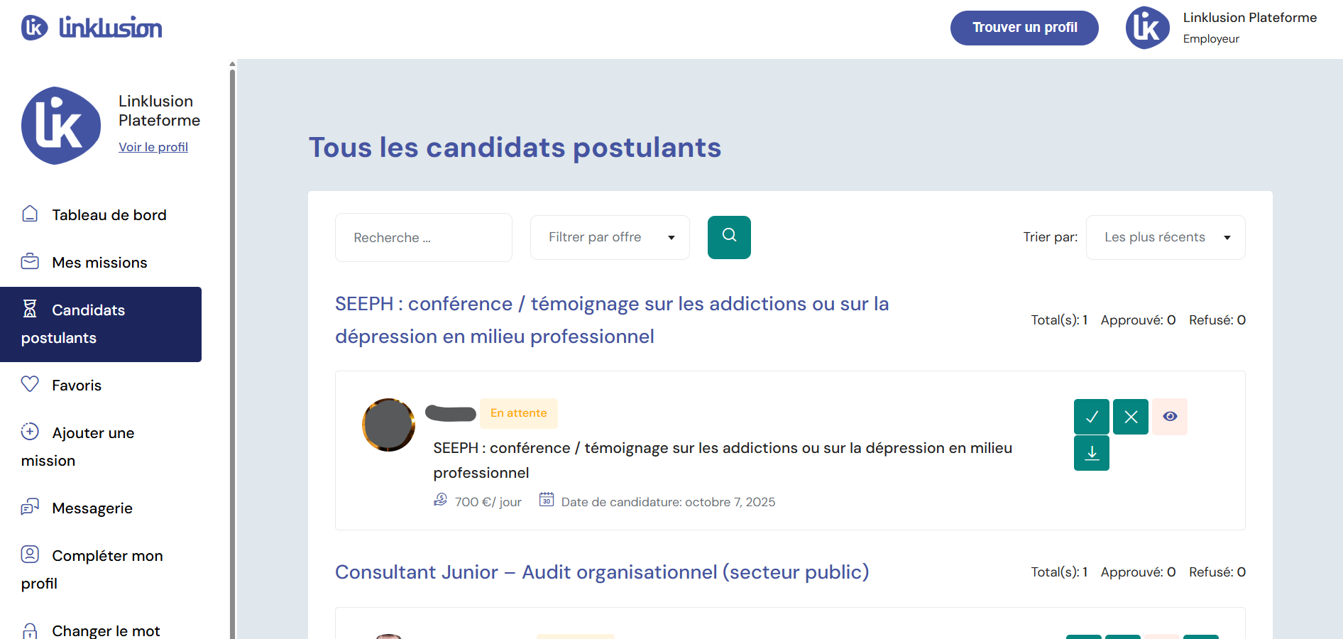 Capture tutoriel entreprises plateforme de Linklusion_gestions des offres