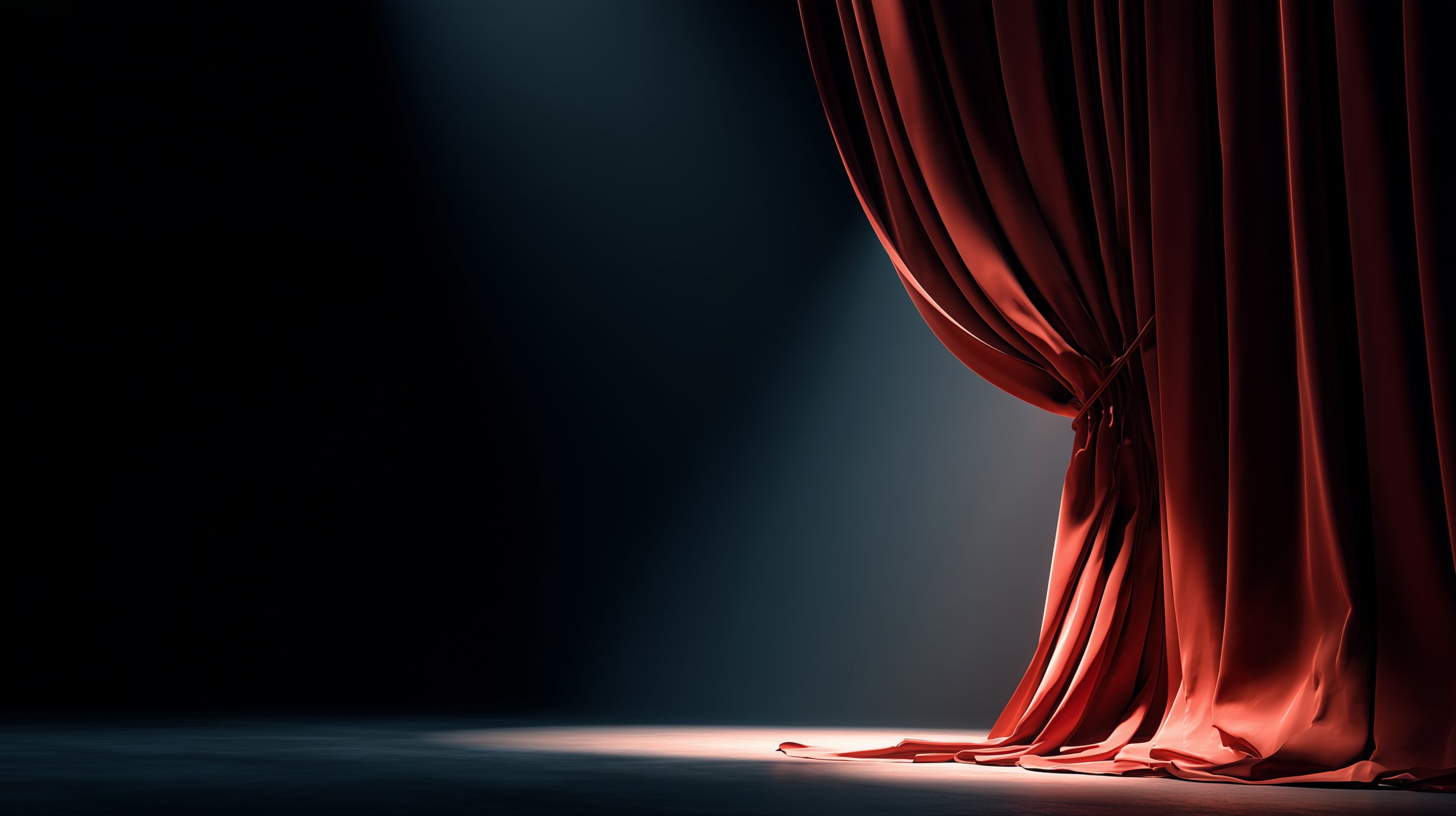 Image de couverture représentant un rideau ouvert sur une scène de théâtre. Représente le moment de la révélation.